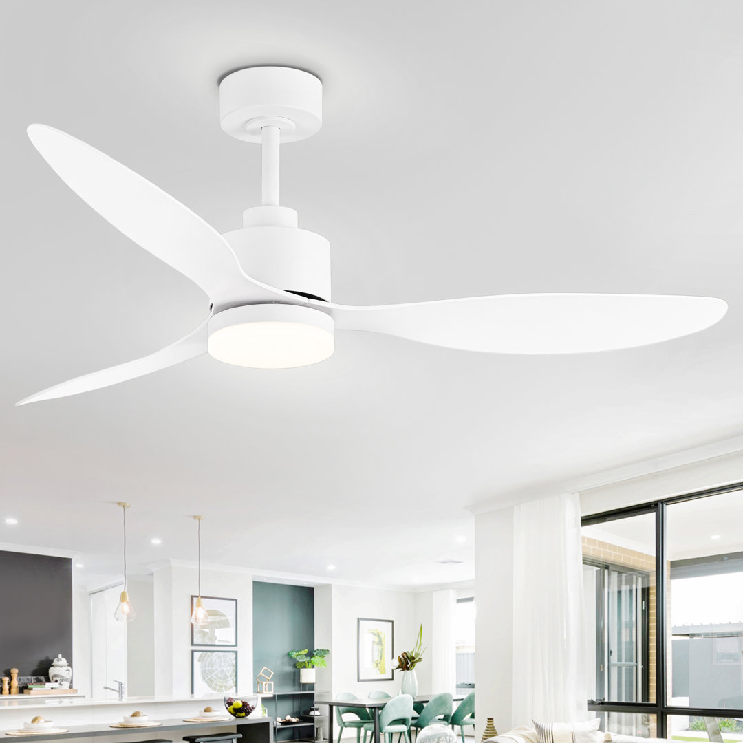 Loritta 52'' 3 - Blade Large Indooor Ceiling Fan With Light Kit and Remote, 3 LED Colors, 6 Speed Noiseless DC Motor, Timer